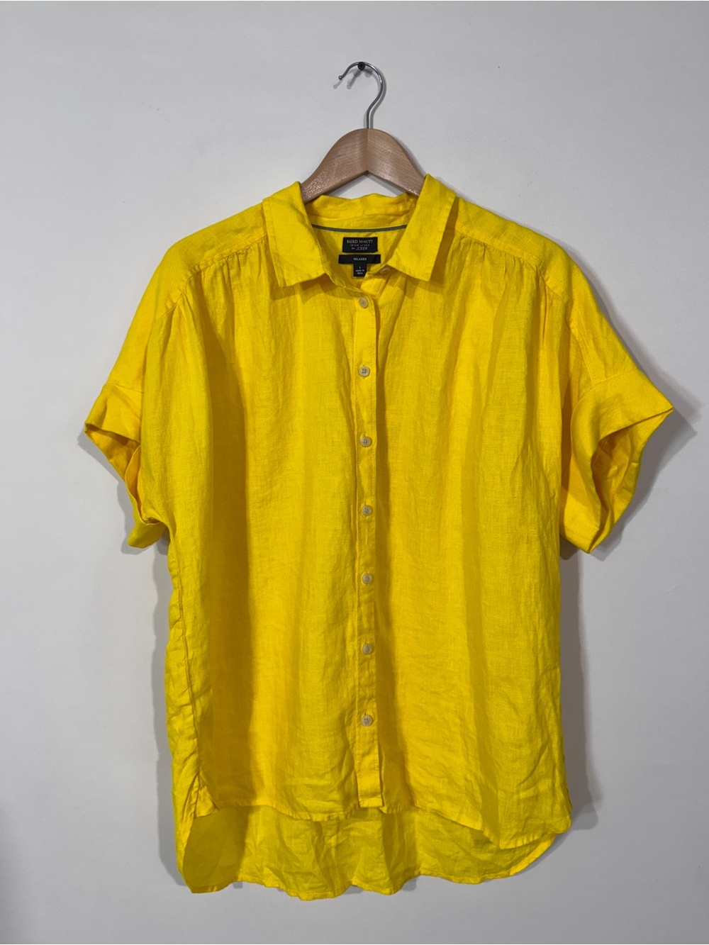 WSH62 {J. Crew} "Baird McNutt Irish Linen" Yellow Short Sleeve Button Down Top